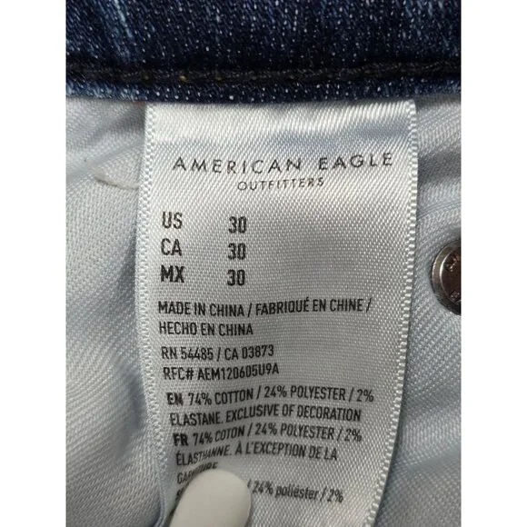 American Eagle AirFlex Mens Distressed Denim Shorts Size 30 Medium Wash Raw Hem - Picture 3 of 4